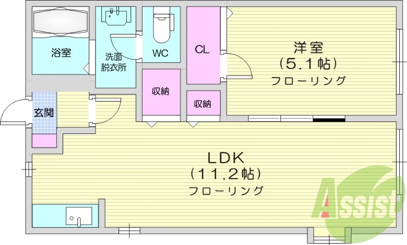 1LDK、インターネット無料、独立洗面台、追い焚き