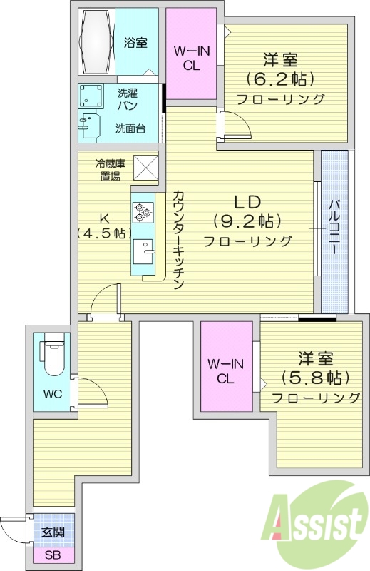 2LDK、浴室乾燥、宅配ボックス、ネット使用料不要