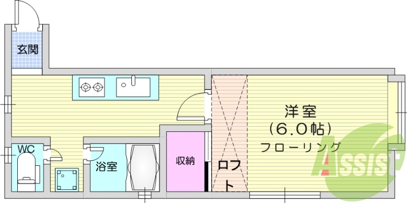 １K、追い焚き機能、温水洗浄便座、都市ガス