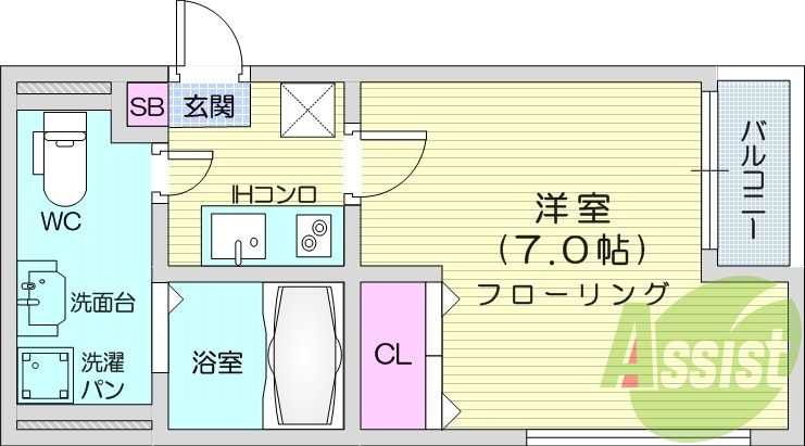 1Ｋ、独立洗面台、エアコン付き、バストイレ別、クローゼット