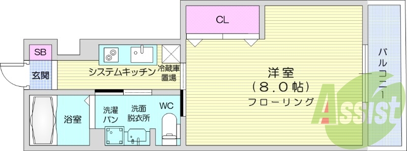 １K、バストイレ別、インターネット無料、独立洗面台