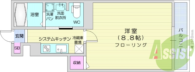 １K、バストイレ別、インターネット無料、独立洗面台
