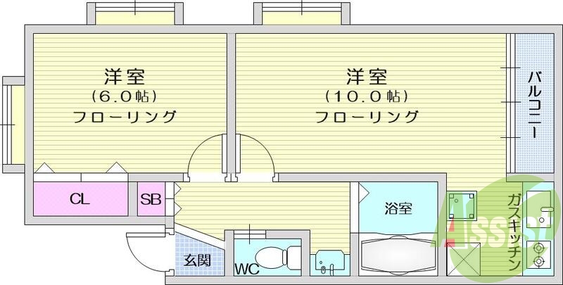 1LDK、エアコン、室内洗濯機置場、トイレ浴室別、クロゼット
