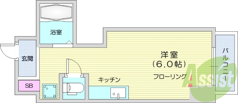 ワンルーム、バルコニー、風呂トイレ別、ウォシュレット。