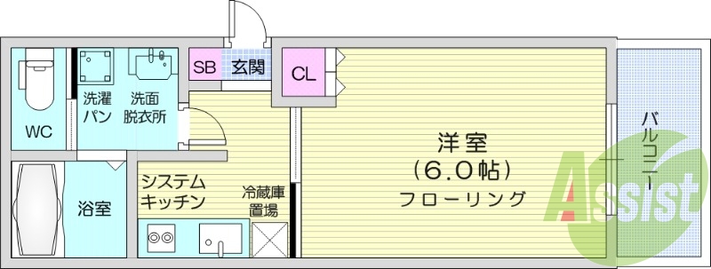 1K、フローリング、追い炊き付き給湯器、浴室乾燥機
