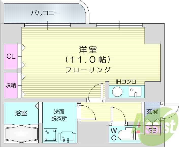 1R、オートロック、エレベーター、都市ガス、エアコン
