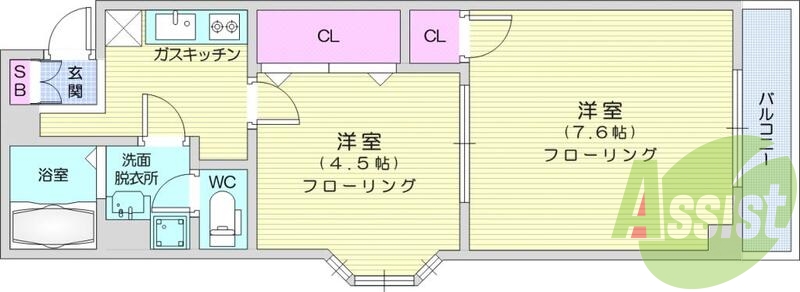 2K、角部屋、システムキッチン、オートロック、エアコン