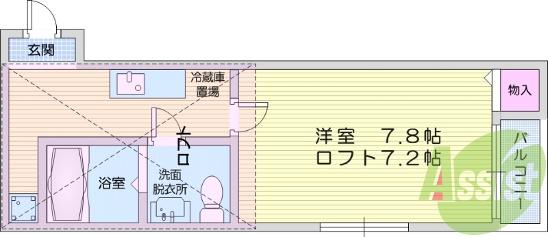 1K、エアコン、バストイレ別、インターネット無料