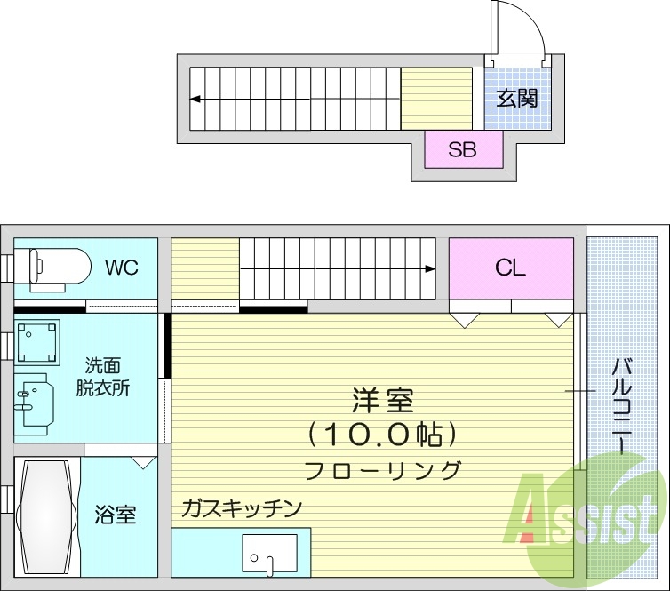 ワンルーム、バルコニー、浴室乾燥機、ネット無料。