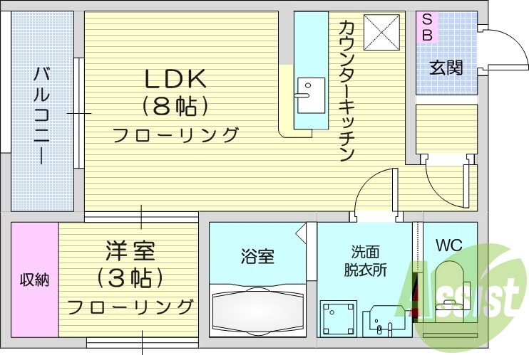 ※建築中※　1LDK、モニター付きインターホン