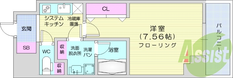 １K、浴室乾燥付き、インターネット無料、都市ガス
