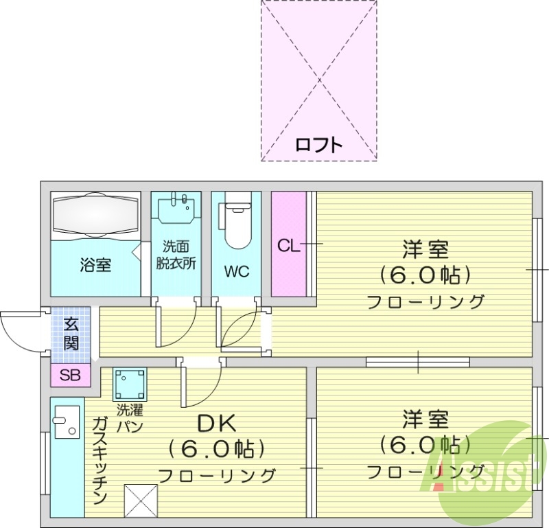 ２DK、温水洗浄便座、暖房便座、インターホンTV付き