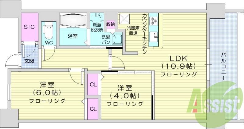 ２LDK、浴室乾燥付き、追い焚き機能付き、都市ガス