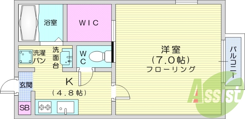 1Ｋ、シャンプードレッサー、ウォークインく