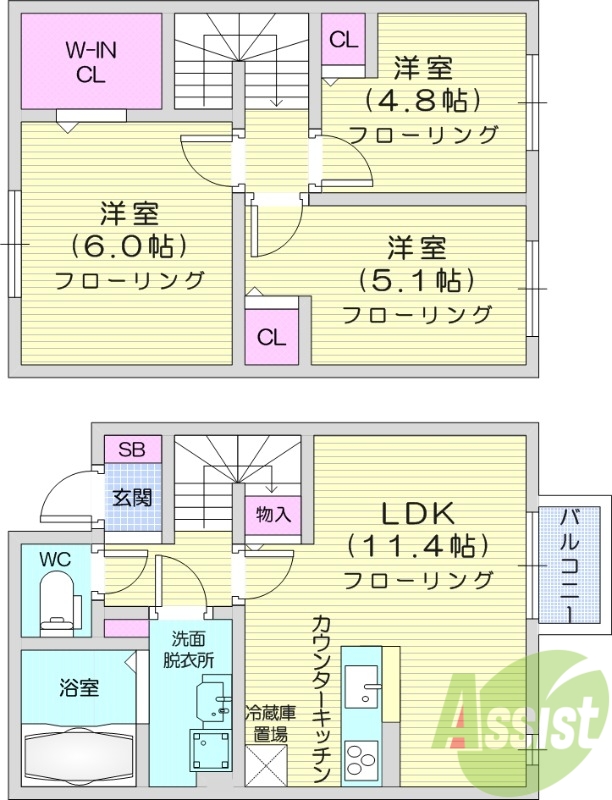 3LDK、浴室乾燥機、南向き、カウンターキッチン、収納
