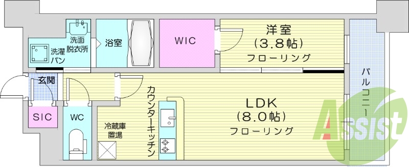 １LDK、浴室乾燥付き、追い焚き機能付き、都市ガス