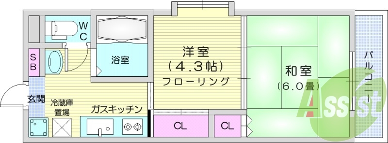 2K、バストイレ別、角部屋、収納、エアコン、システムキッチン