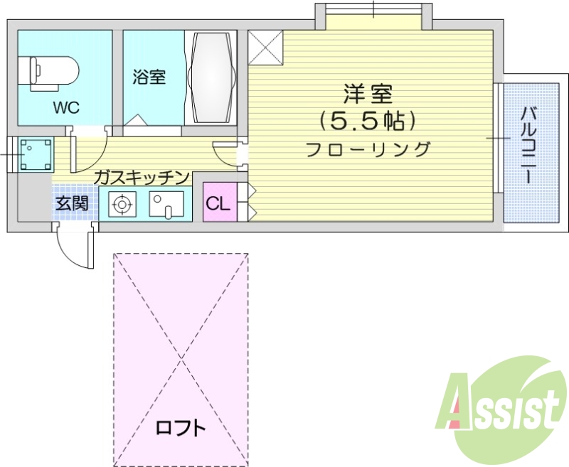 １K、家電付、TVインターホン、バス・トイレ別。