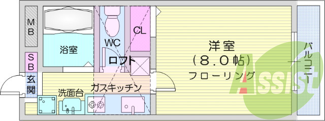 １K、B・T別、プロパンガス、エアコン、ロフト
