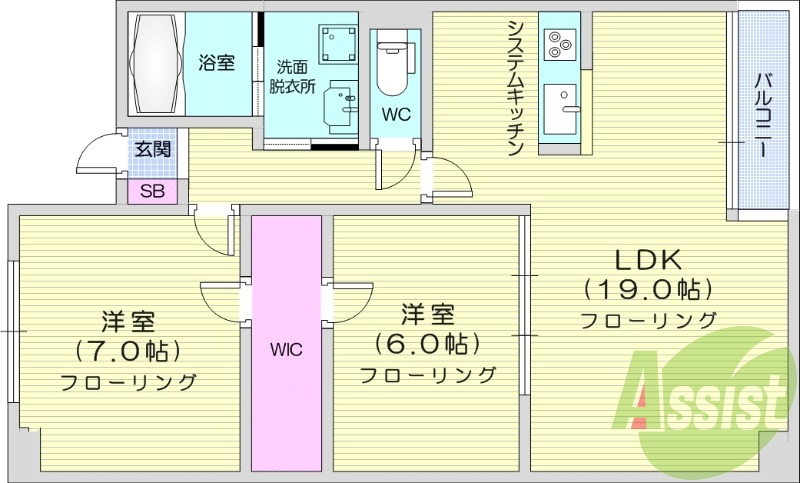2LDK、追い炊き機能、温水洗浄便座付き、インターネット無料