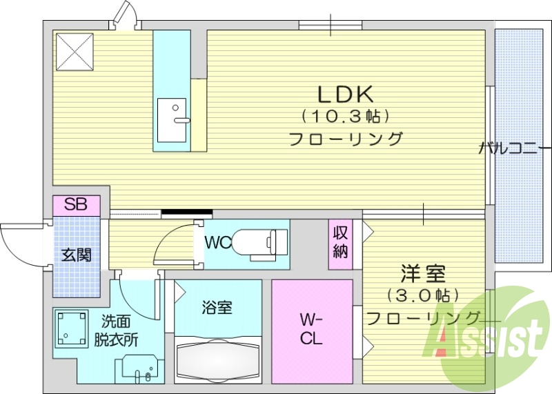 1LDK、インターネット無料、追炊機能付給湯