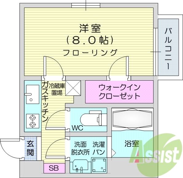 1K、都市ガス、オートロック、独立洗面台、エレベーター