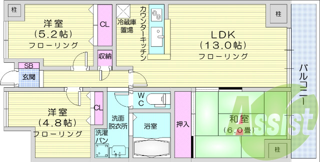 ３ＬＤＫ、シャワー、エアコン１台、ＩＨコンロ。