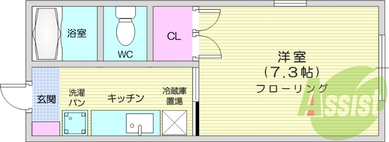 1K、バストイレ別、エアコン設置済み、