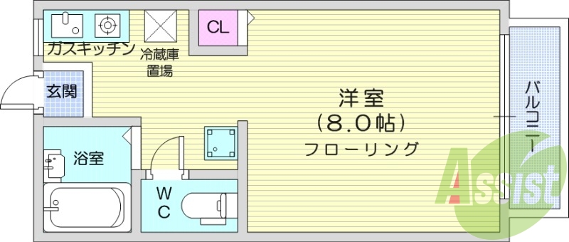 バルコニー、ガスキッチン、洗濯機置き場室内