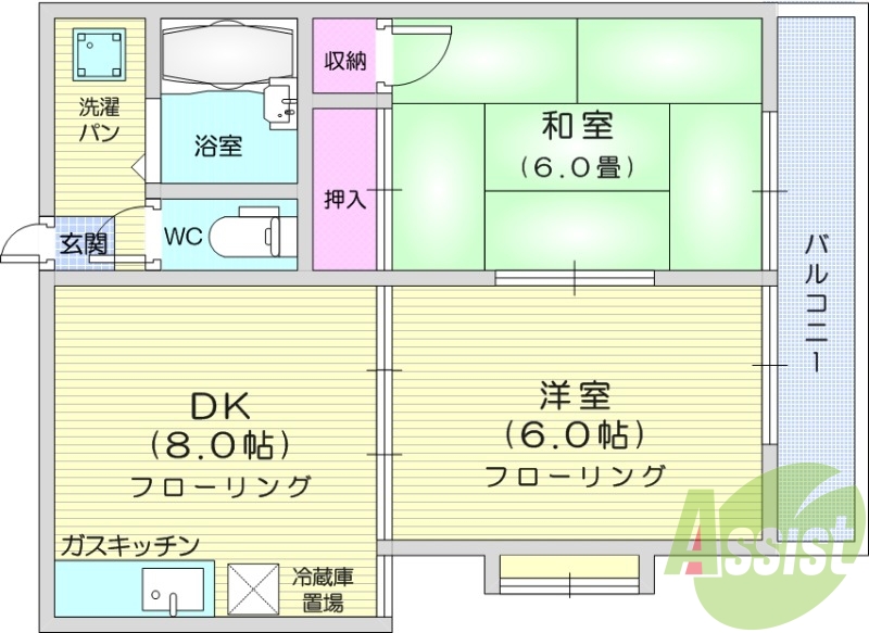 2K、角部屋、エアコン設置済み、モニター付きインターホン