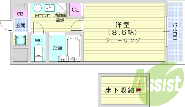 1K、無料Wi-Fi、B・T別、エアコン、床下収納