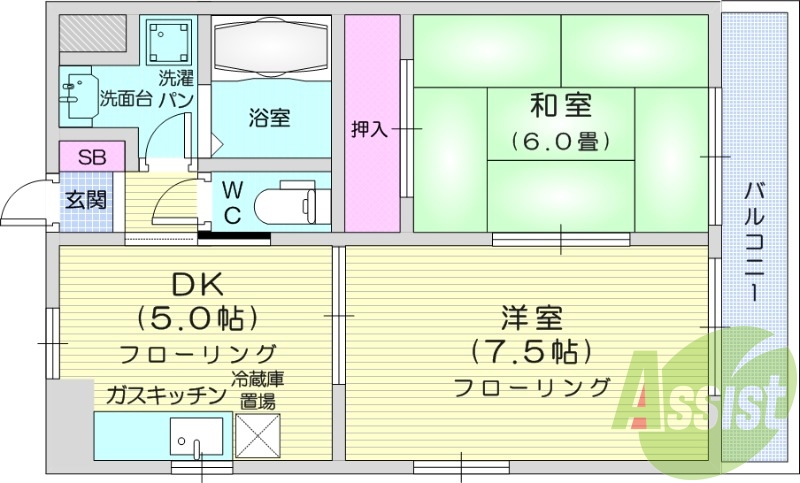 バストイレ別室、室内洗濯機置場、エアコン、バルコニー