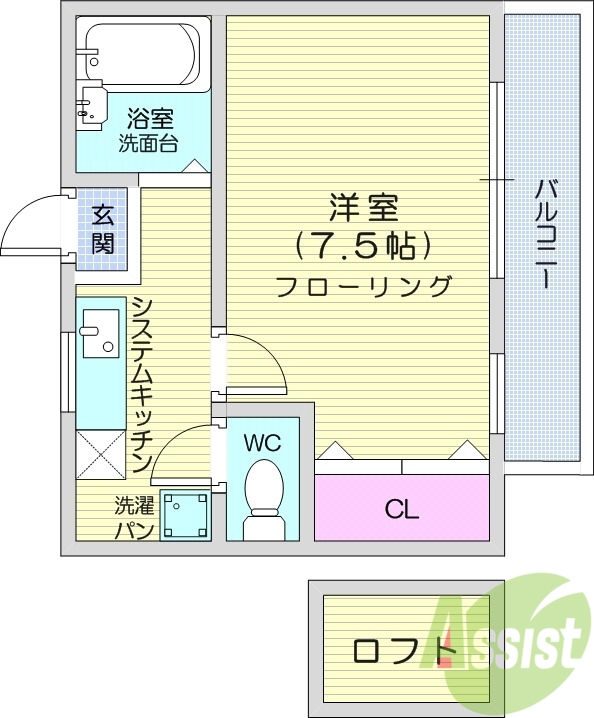 １K、ネット使用料不要、ロフト、温水洗浄便座