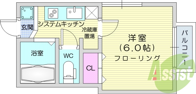 1K、システムキッチン、温水洗浄便座、エアコン