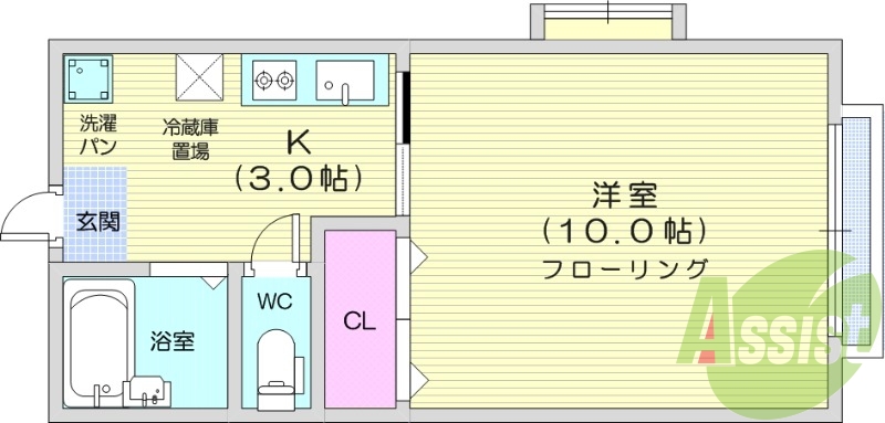 1K、オール電化、温水洗浄便座で、