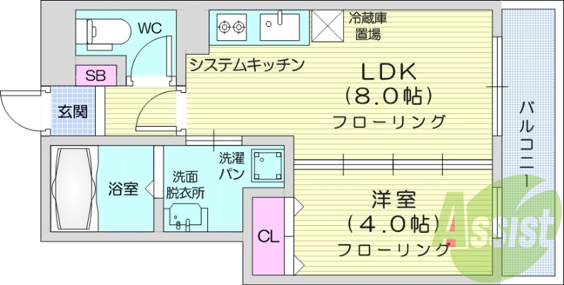 1LDK、独立洗面台、追い焚き、浴室乾燥機