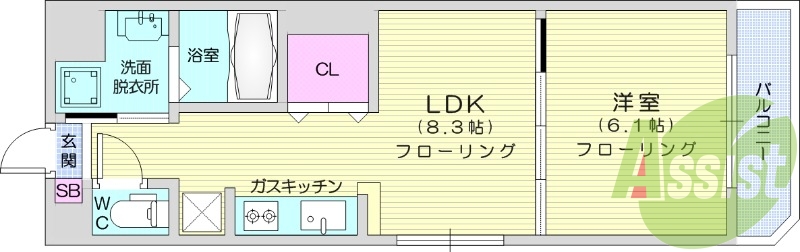 1LDK、オートロック、洗面化粧台、モニター付きインターホン
