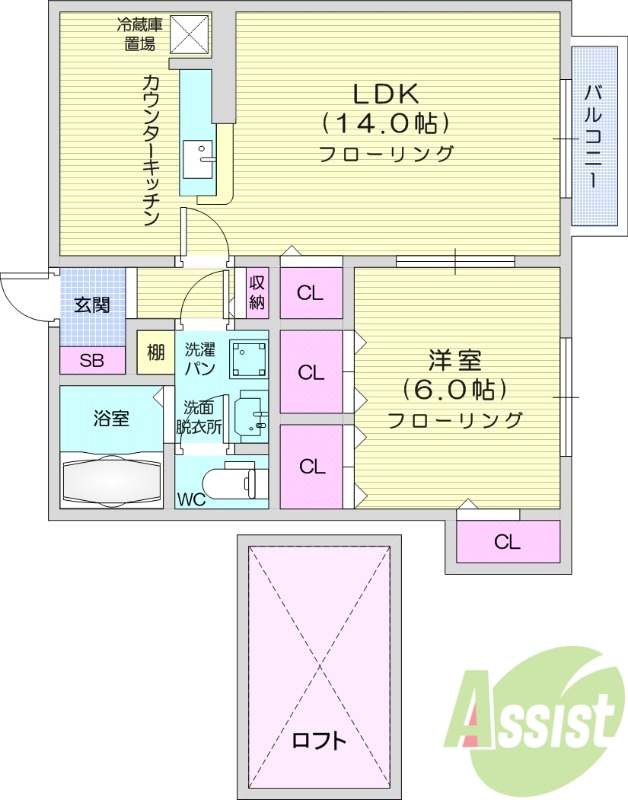 1LDK、エアコン、モニター付きインターホン