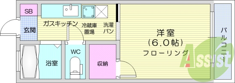 1K、追い焚き期央、都市ガス、駐輪場無料