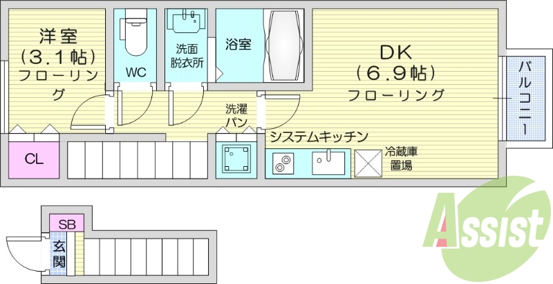 1DK、インターネット使用料無料、温水洗浄便座