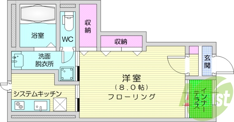 1K、ペット飼育可能、インターネット無料、宅配ボックス