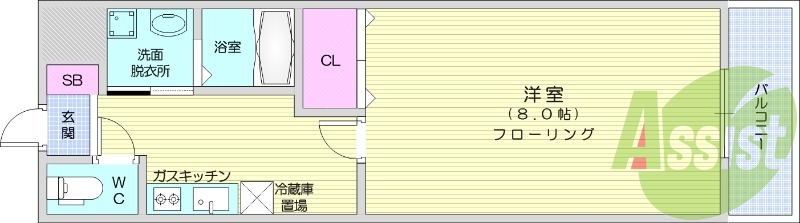1K、エアコン、バルコニー、フローリング