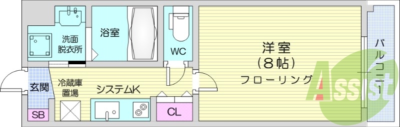 1K、追い焚き、オートロック、浴室乾燥機、インターネット無料