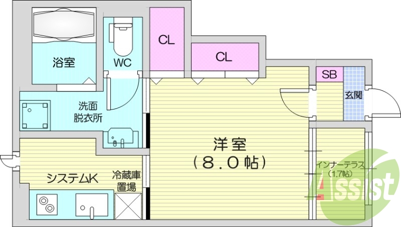 1K、インナーテラス、ネット無料、防犯カメラ、収納、エアコン