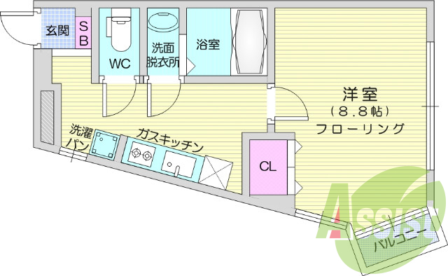 １K、エアコン、追い焚き機能、バストイレ別