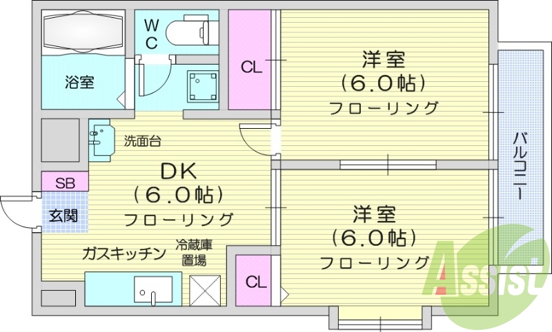 写真は別部屋です。2DK、バストイレ別、室内洗濯機置場