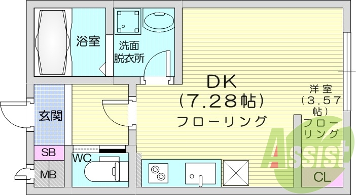 1DK、浴室乾燥機、独立洗面台、室内物干し