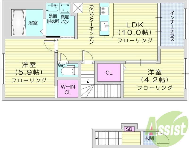 2LDK、ネット無料、追い焚き、浴室乾燥