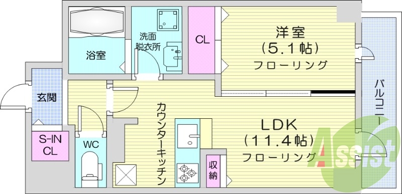1LDK、オートロック、浴室乾燥機、バルコニー。