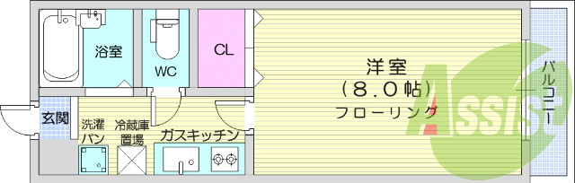 1K、エアコン、バストイレ別、ネット無料